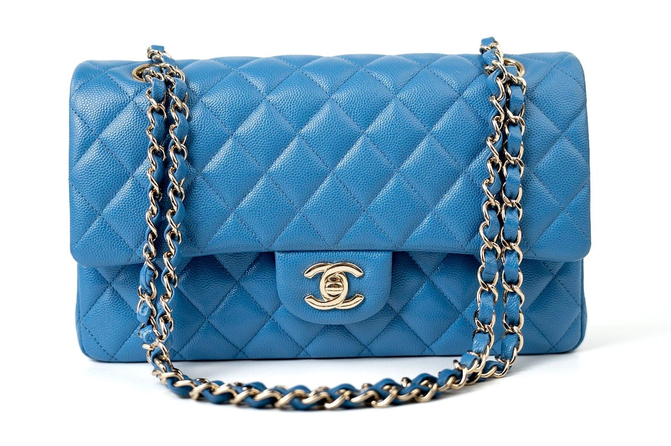 CHANEL Handbag Blue 20S Blue Caviar Quilted Classic Flap Medium Light Gold Hardware -Knockoff
