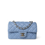 CHANEL Handbag Blue 21C Sky Blue Lambskin Quilted Mini Rectangular Flap Light Gold Hardware -Knockoff
