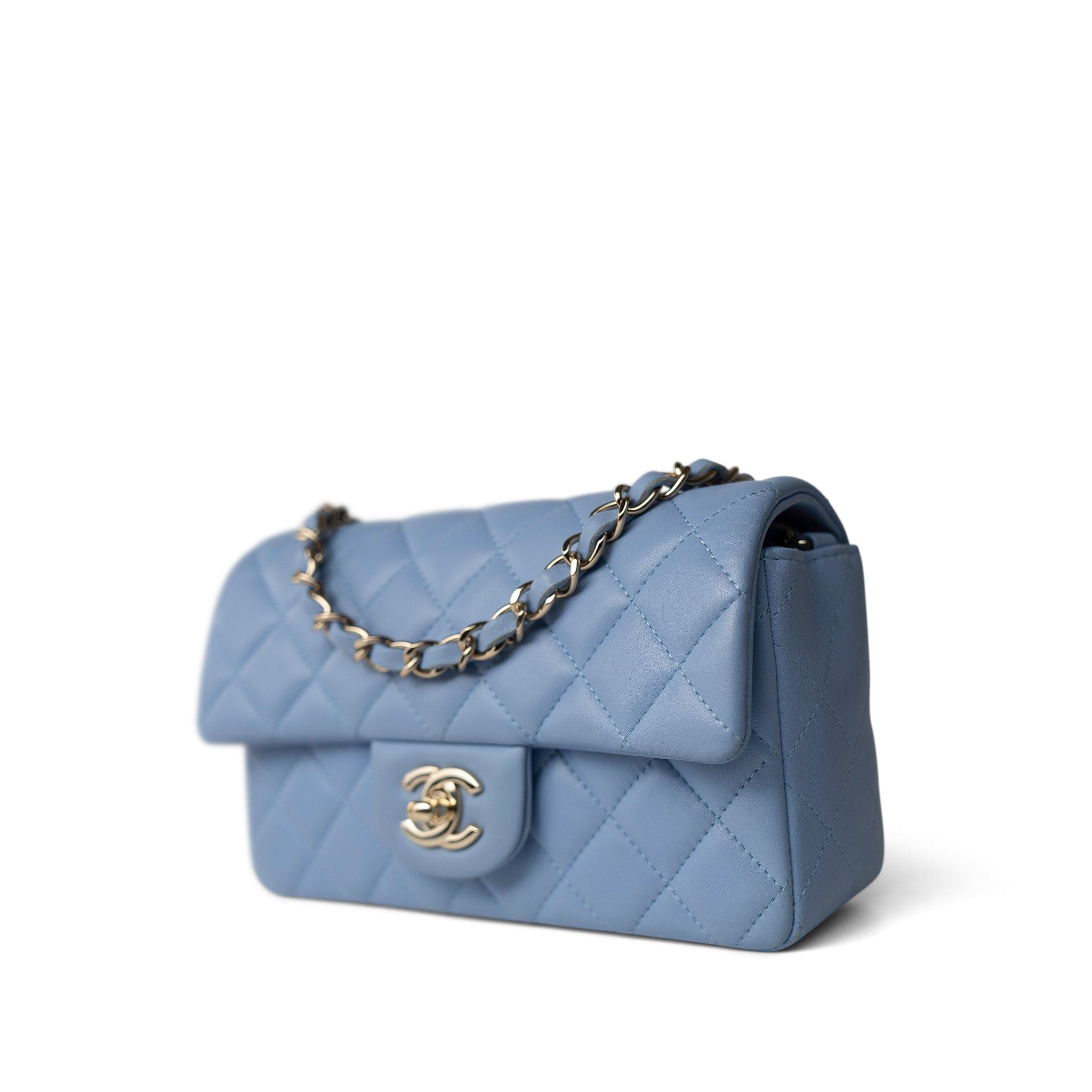 CHANEL Handbag Blue 21C Sky Blue Lambskin Quilted Mini Rectangular Flap Light Gold Hardware -Knockoff
