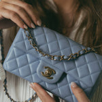 CHANEL Handbag Blue 21C Sky Blue Lambskin Quilted Mini Rectangular Flap Light Gold Hardware -Knockoff
