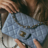 CHANEL Handbag Blue 21C Sky Blue Lambskin Quilted Mini Rectangular Flap Light Gold Hardware -Knockoff
