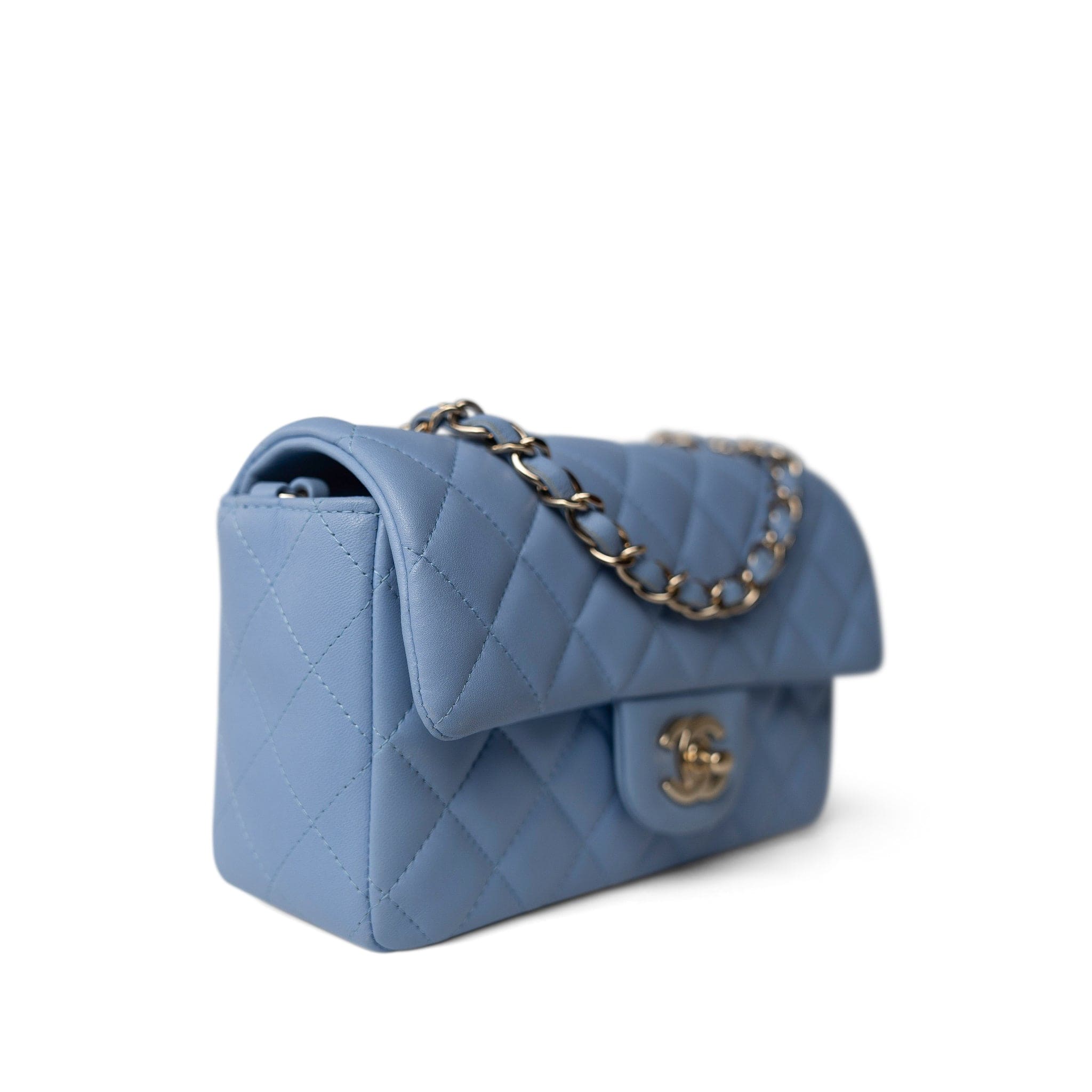 CHANEL Handbag Blue 21C Sky Blue Lambskin Quilted Mini Rectangular Flap Light Gold Hardware -Knockoff
