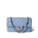 CHANEL Handbag blue 21C Sky Blue Lambskin Quilted Mini Rectangular Flap Light Gold Hardware -Knockoff
