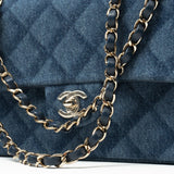 CHANEL Handbag Blue 22B Denim Classic Double Flap Medium Light Gold Hardware -Knockoff
