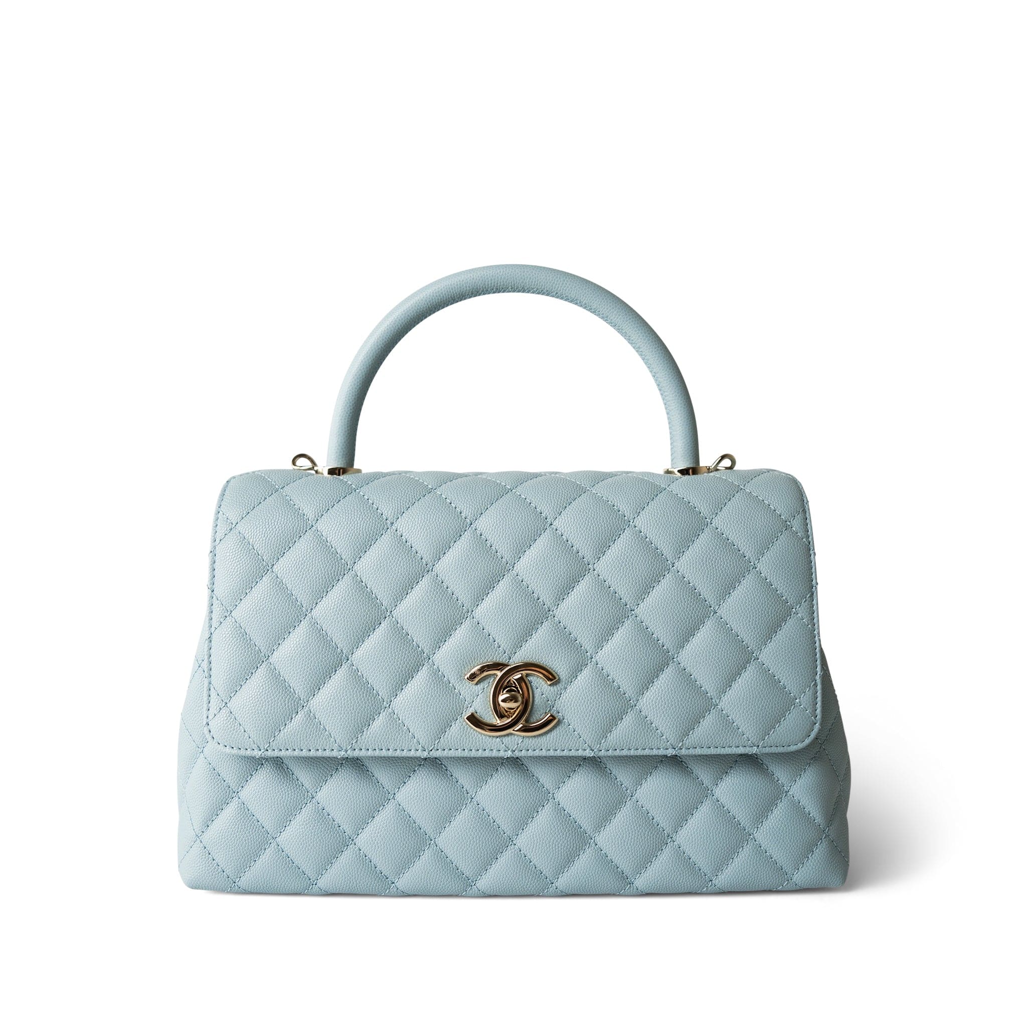 CHANEL Handbag BLUE 22P Light Blue Caviar Quilted Coco Handle Medium (Old Small) Light Gold Hardware -Knockoff
