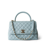 CHANEL Handbag BLUE 22P Light Blue Caviar Quilted Coco Handle Medium (Old Small) Light Gold Hardware -Knockoff
