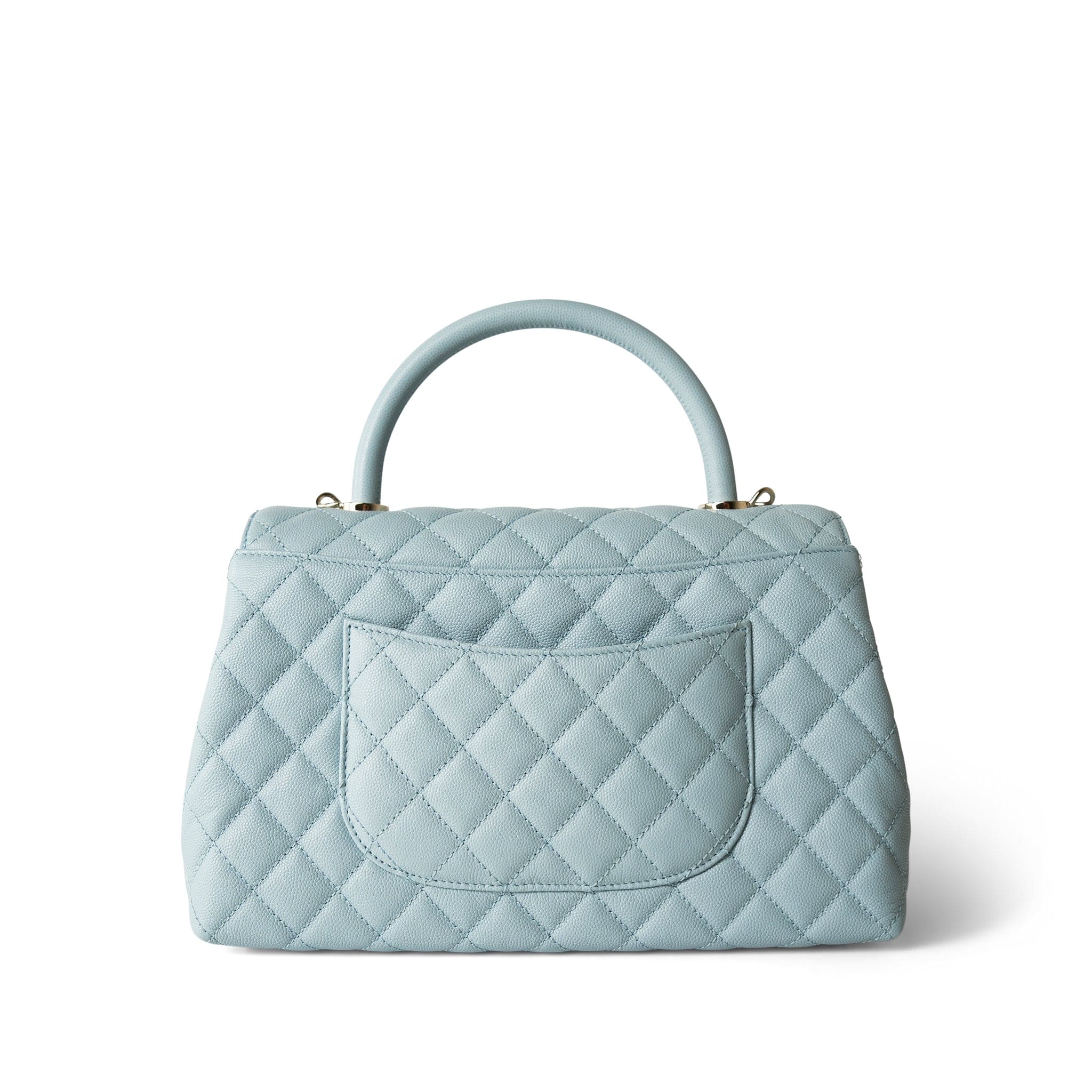 CHANEL Handbag BLUE 22P Light Blue Caviar Quilted Coco Handle Medium (Old Small) Light Gold Hardware -Knockoff
