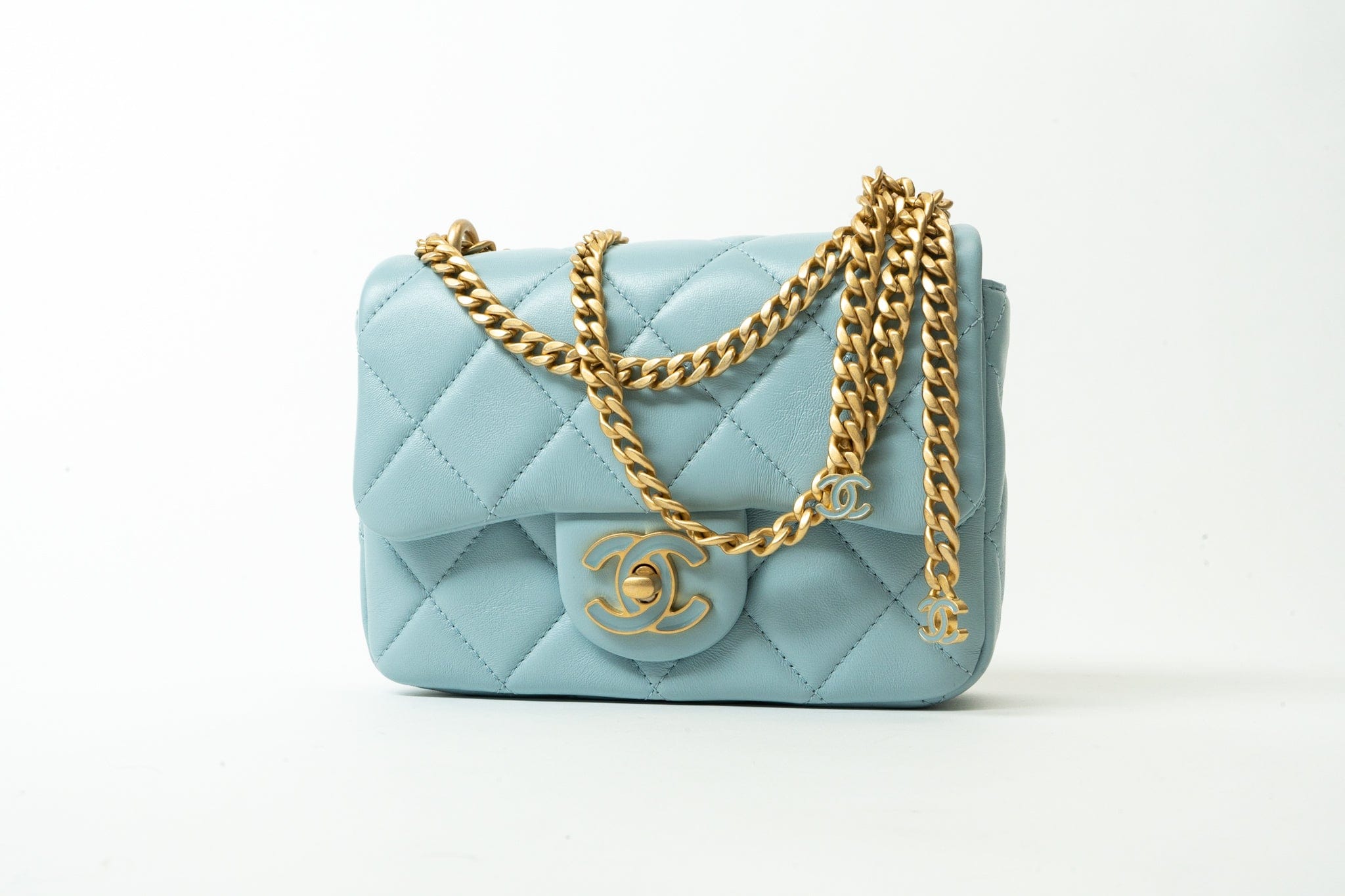 CHANEL Handbag Blue 22P Light Blue Mini Square Enamel Lambskin pending CC  AGHW -Knockoff
