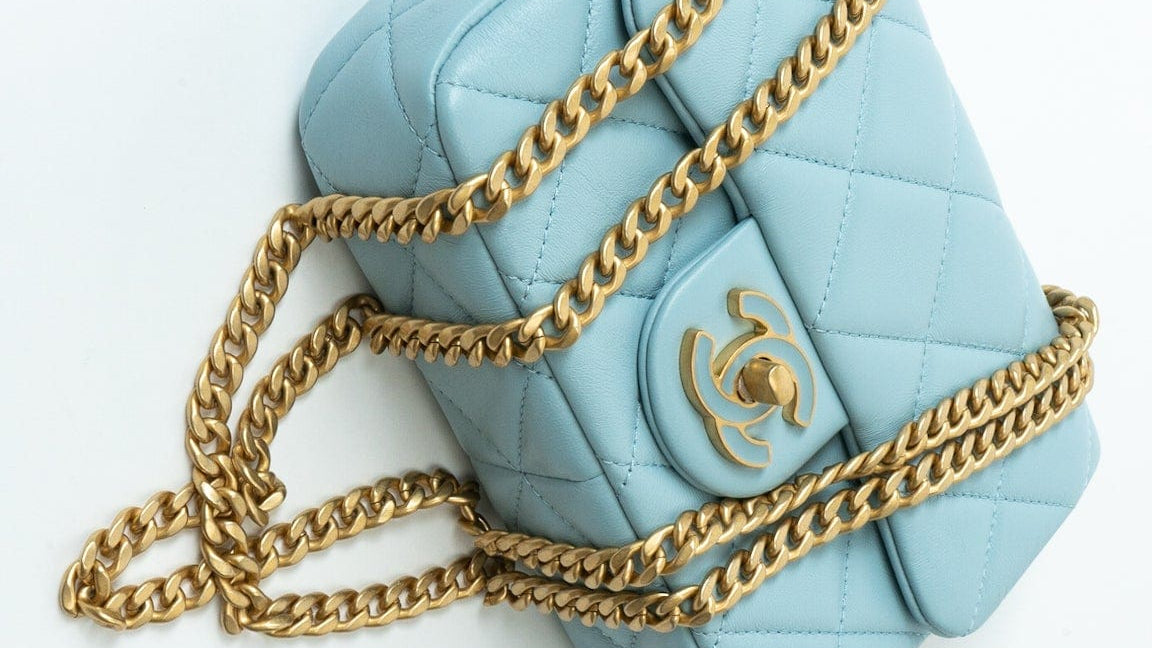 CHANEL Handbag Blue 22P Light Blue Mini Square Enamel Lambskin pending CC  AGHW -Knockoff
