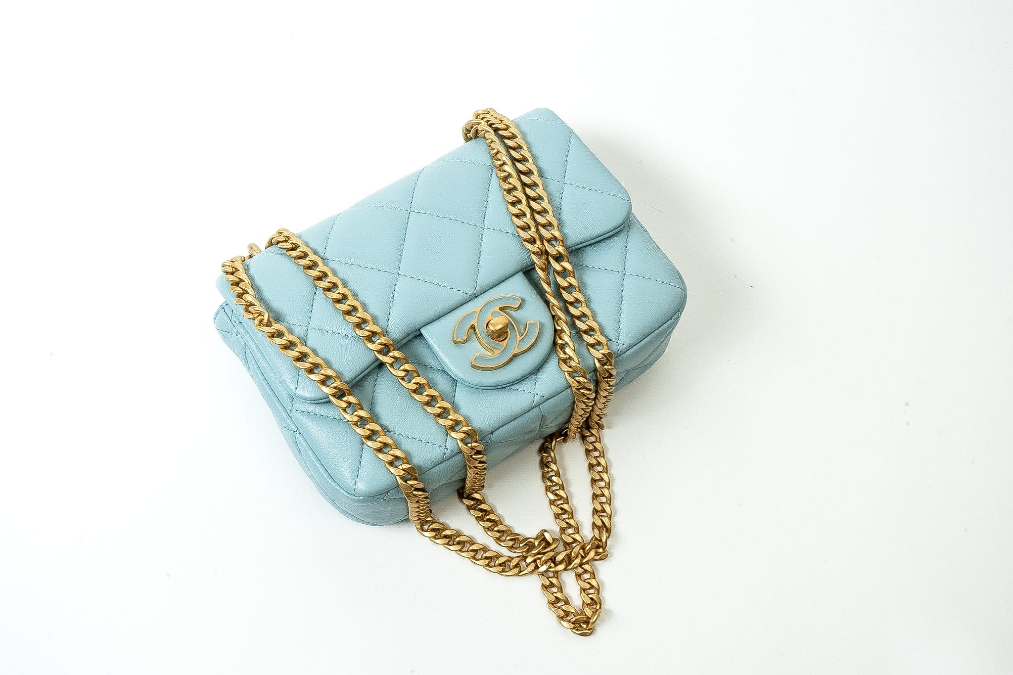 CHANEL Handbag Blue 22P Light Blue Mini Square Enamel Lambskin pending CC  AGHW -Knockoff
