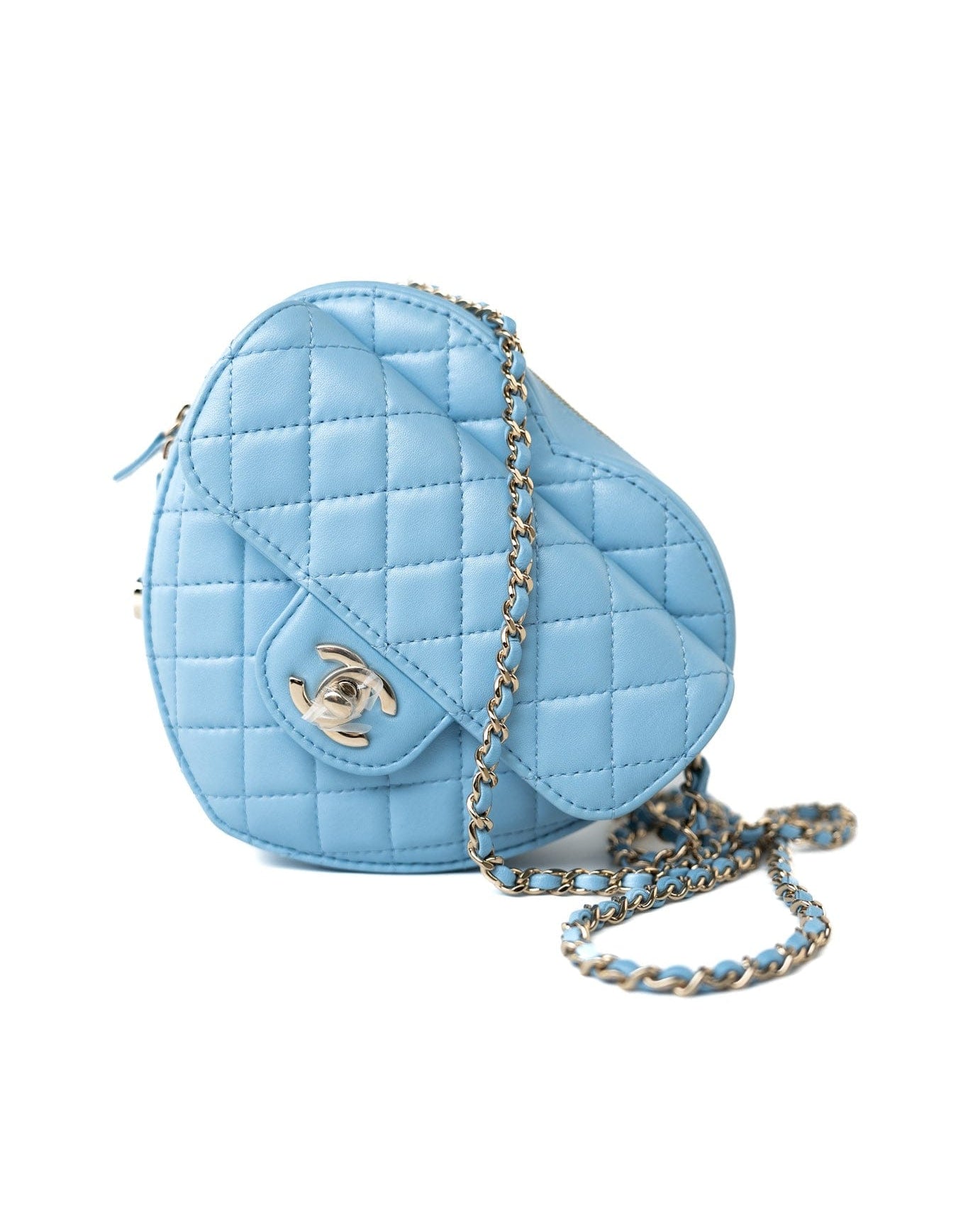 CHANEL Handbag Blue 22S CC In Love Blue Lambskin Quilted Large Heart Bag Light Gold Hardware -Knockoff
