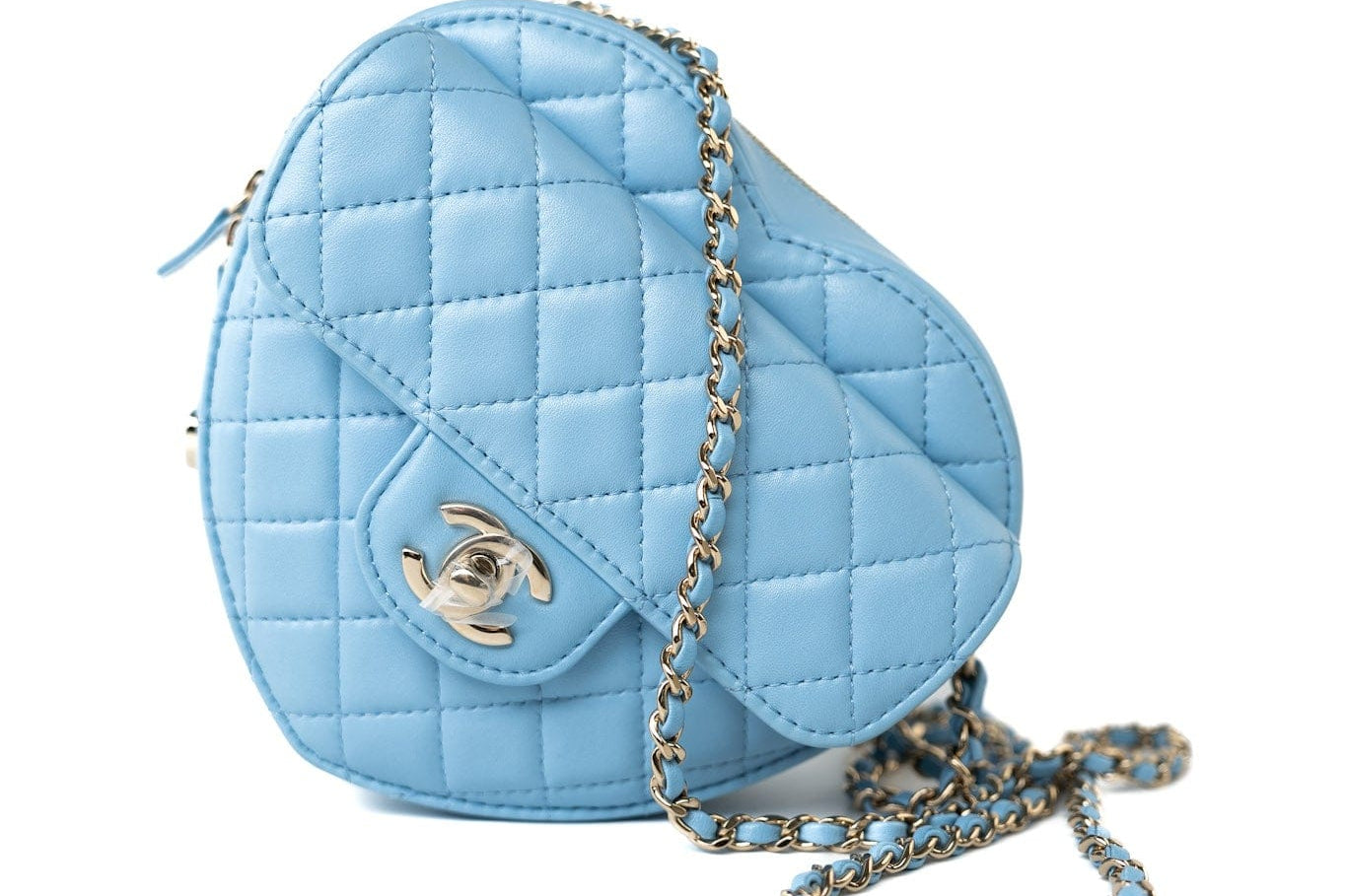 CHANEL Handbag Blue 22S CC In Love Blue Lambskin Quilted Large Heart Bag Light Gold Hardware -Knockoff
