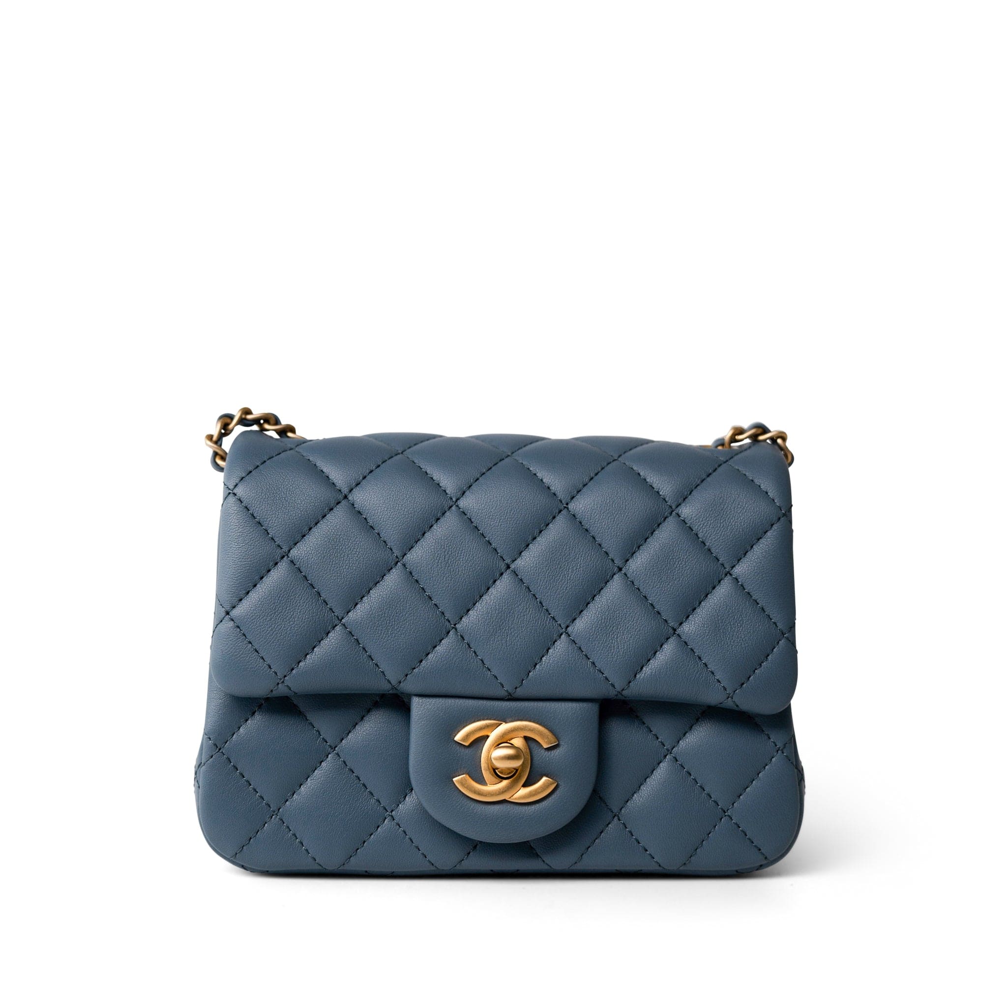 CHANEL Handbag Blue 23K Blue Lambskin Quilted Mini Square Pearl Crush Antique Gold Hardware -Knockoff
