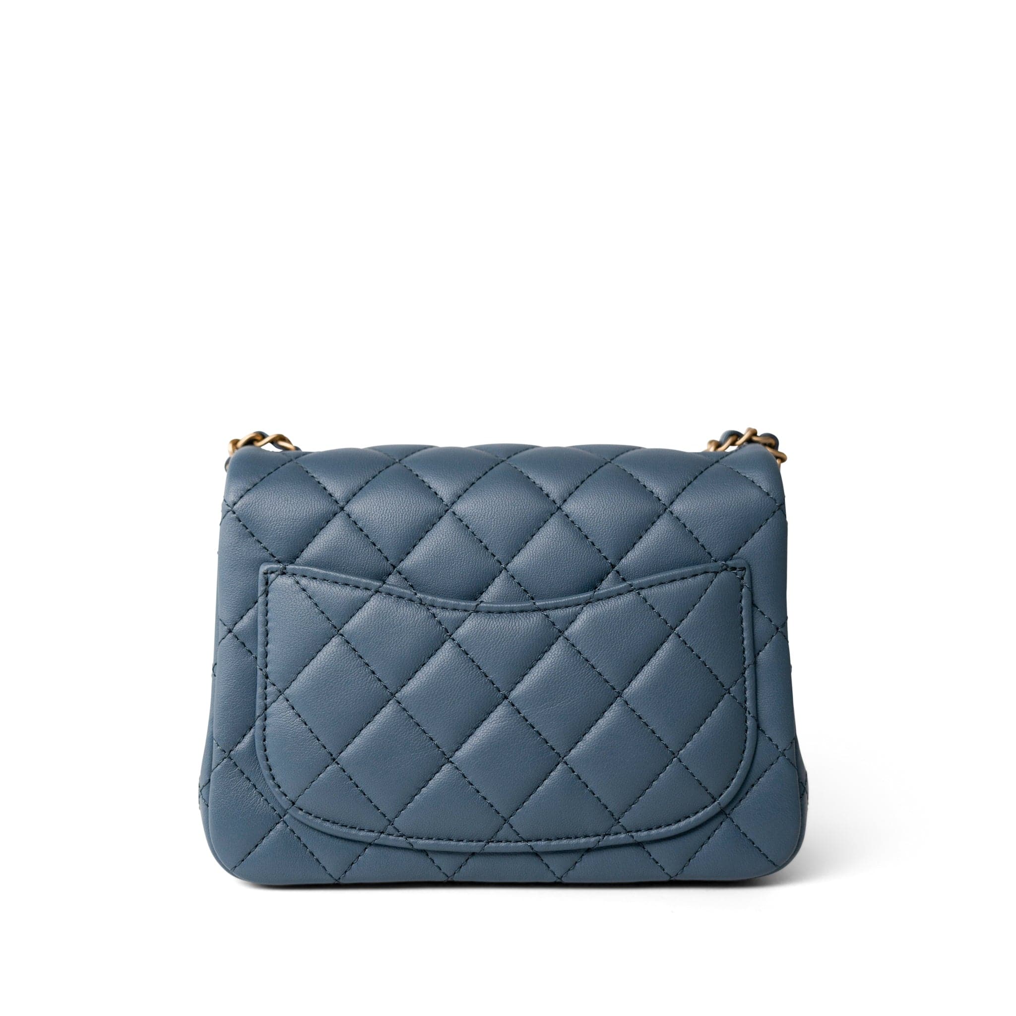 CHANEL Handbag Blue 23K Blue Lambskin Quilted Mini Square Pearl Crush Antique Gold Hardware -Knockoff
