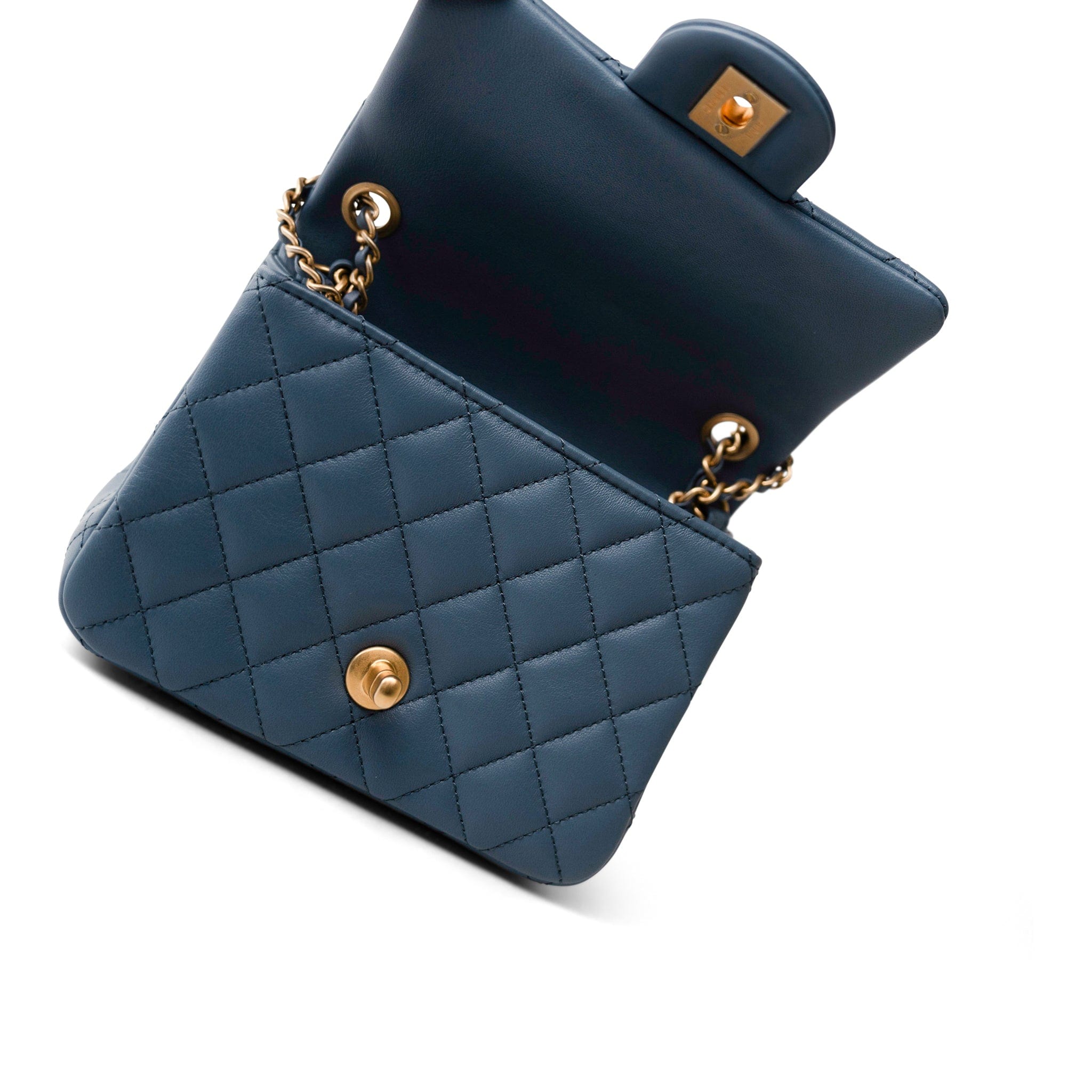 CHANEL Handbag Blue 23K Blue Lambskin Quilted Mini Square Pearl Crush Antique Gold Hardware -Knockoff
