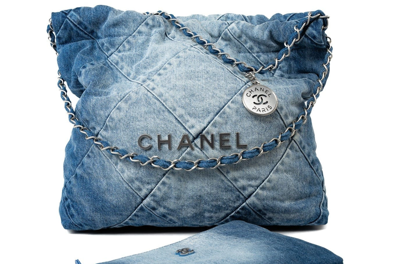 CHANEL Handbag Blue 23P Denim Quilted 22 Small Drawstring Bag -Knockoff
