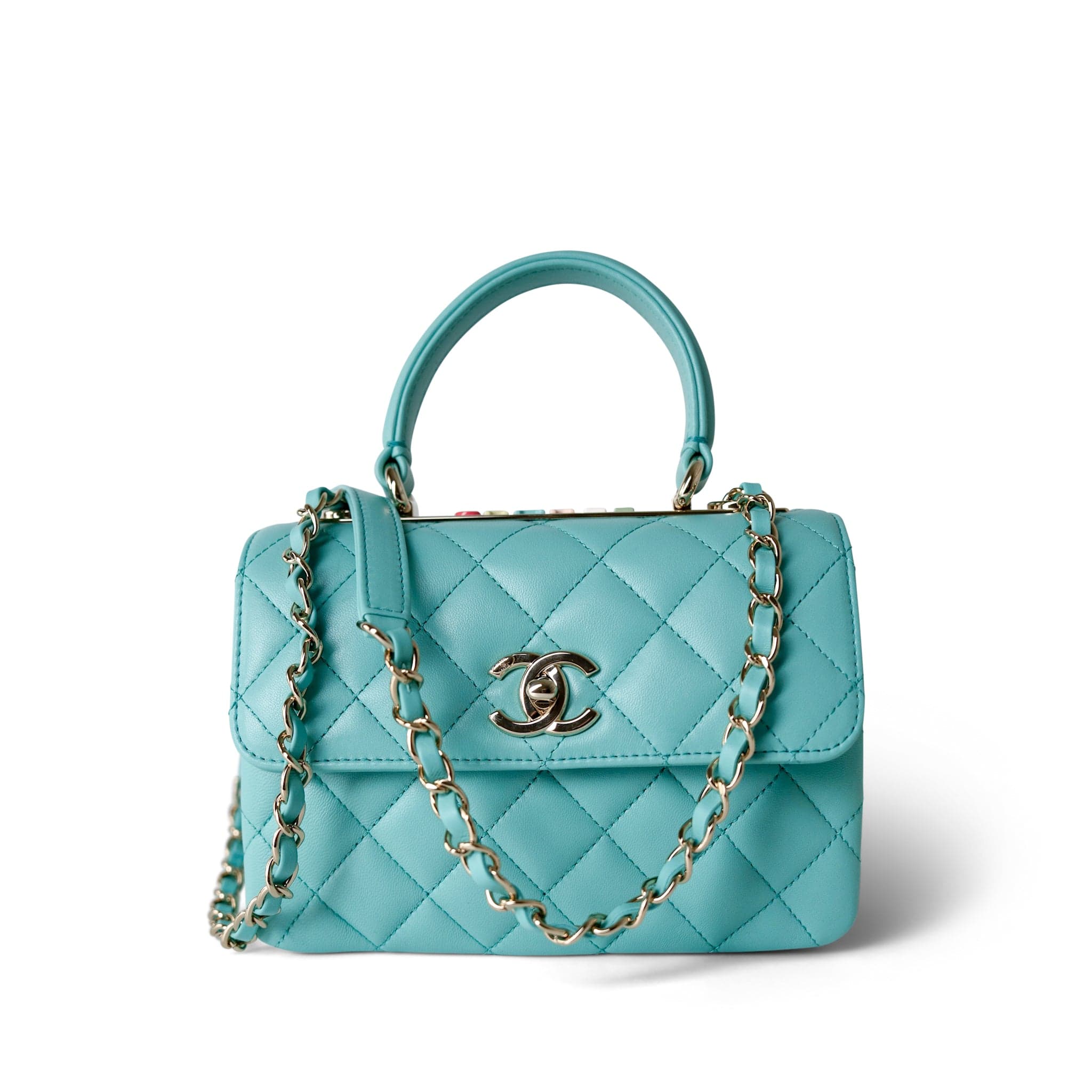 CHANEL Handbag Blue 24C Tiffany Blue Lambskin Quilted Mini Trendy CC Light Gold Hardware -Knockoff
