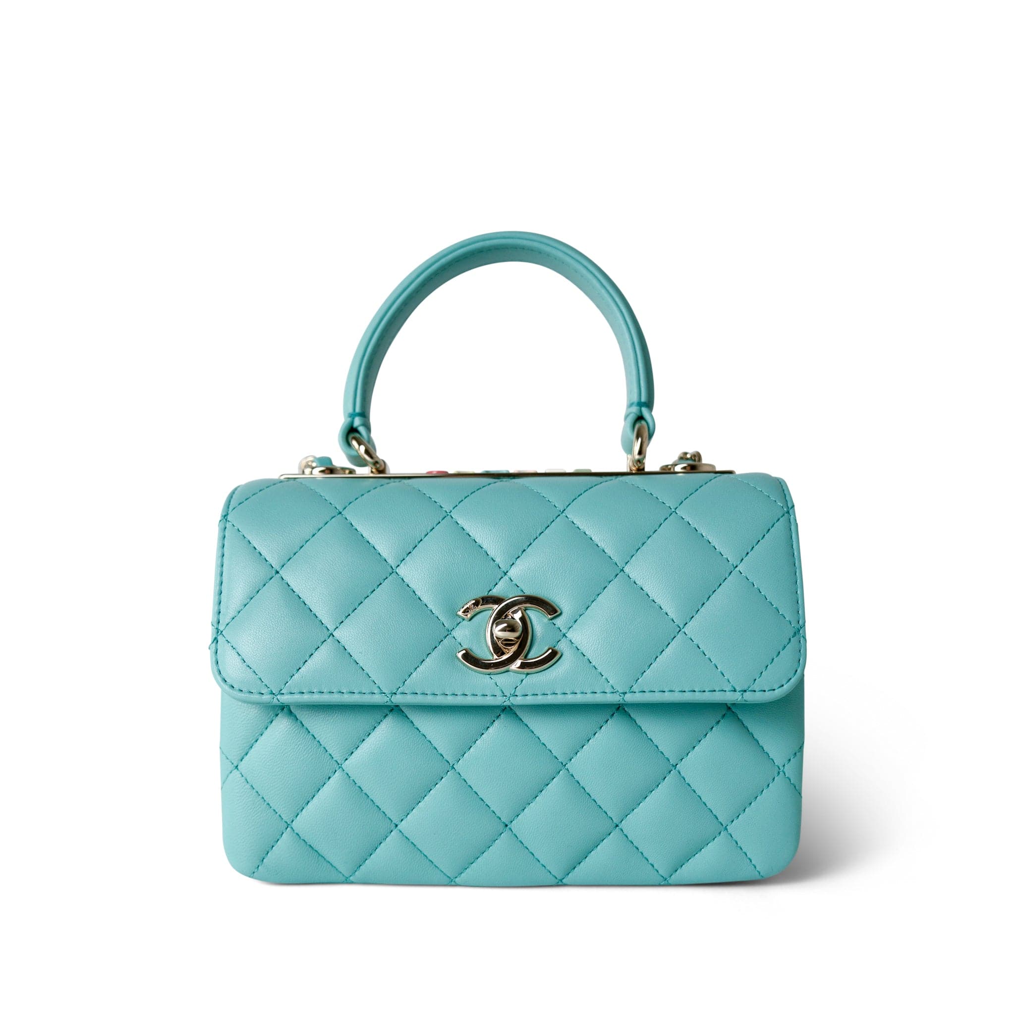 CHANEL Handbag Blue 24C Tiffany Blue Lambskin Quilted Mini Trendy CC Light Gold Hardware -Knockoff
