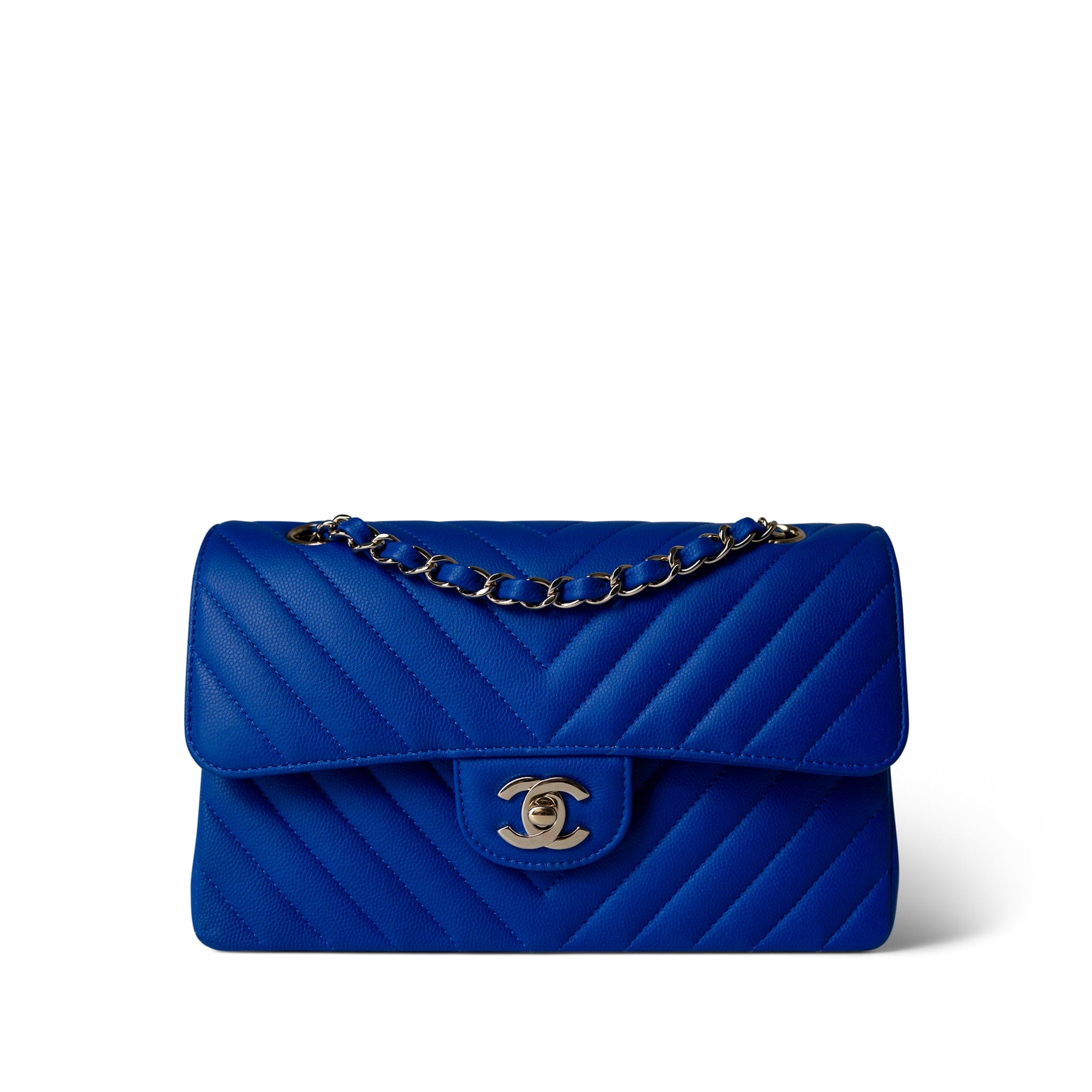 CHANEL Handbag Blue Blue Caviar Chevron Classic Flap Small Light Gold Hardware -Knockoff
