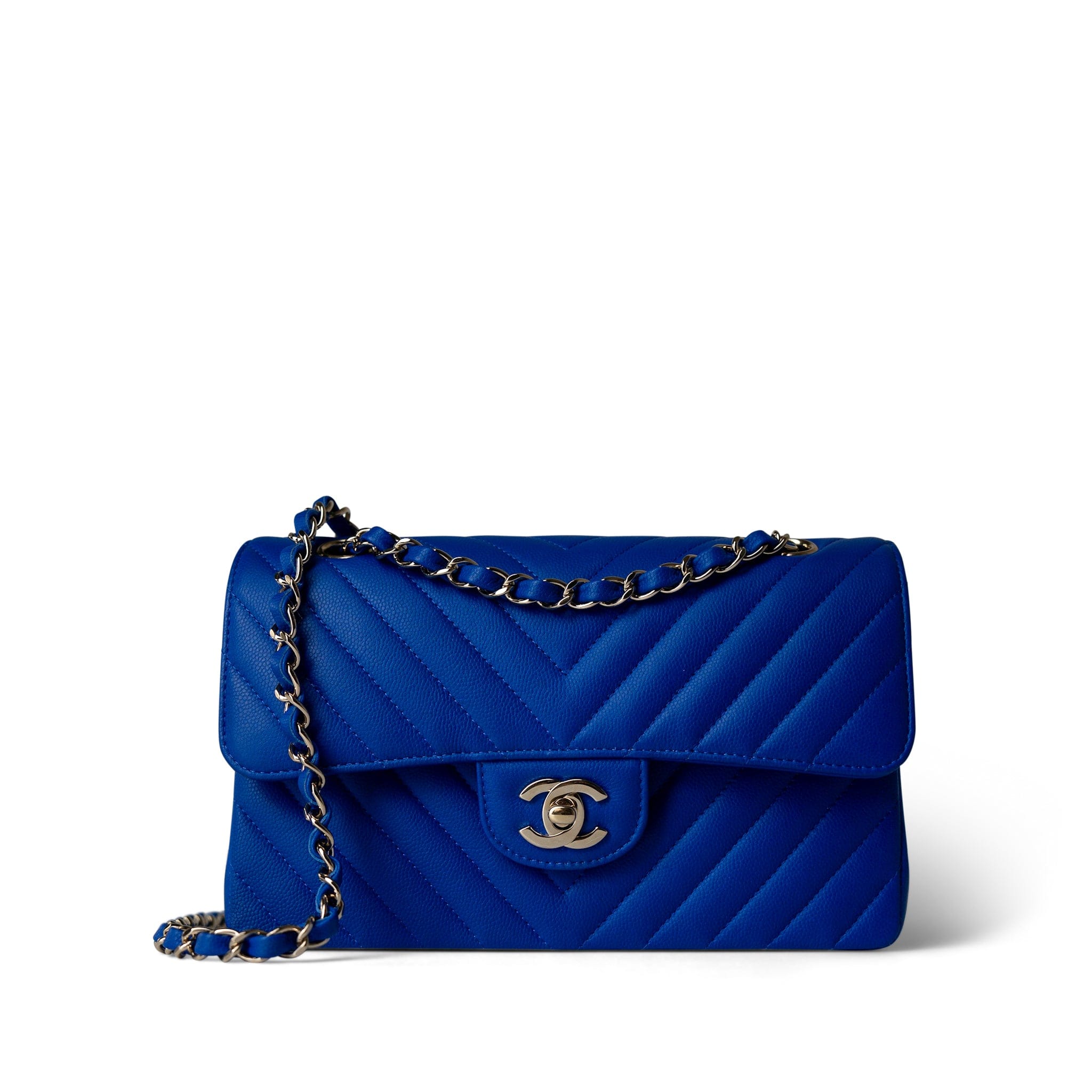 CHANEL Handbag Blue Blue Caviar Chevron Classic Flap Small Light Gold Hardware -Knockoff
