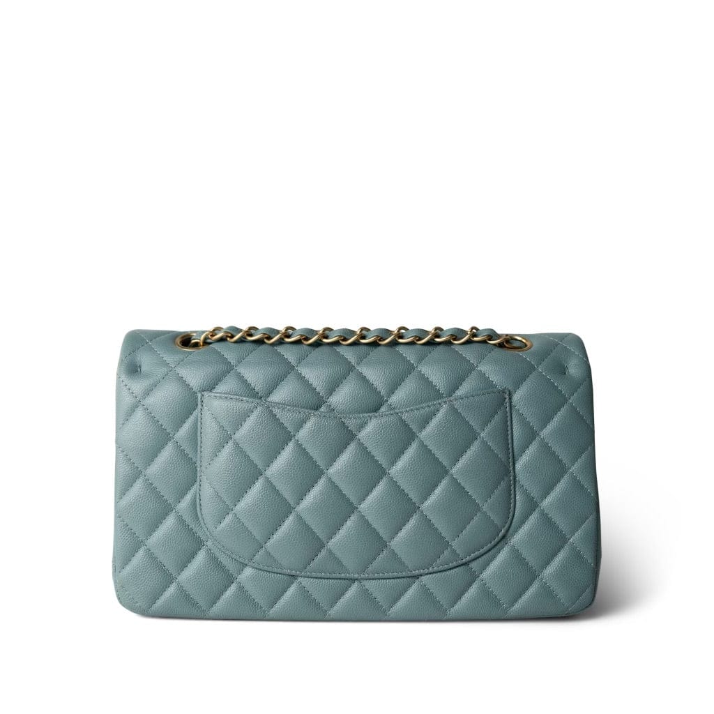 CHANEL Handbag Blue / Classic flap Pearly Light Blue Caviar Quilted Classic Flap Medium Antique Gold Hardware -Knockoff
