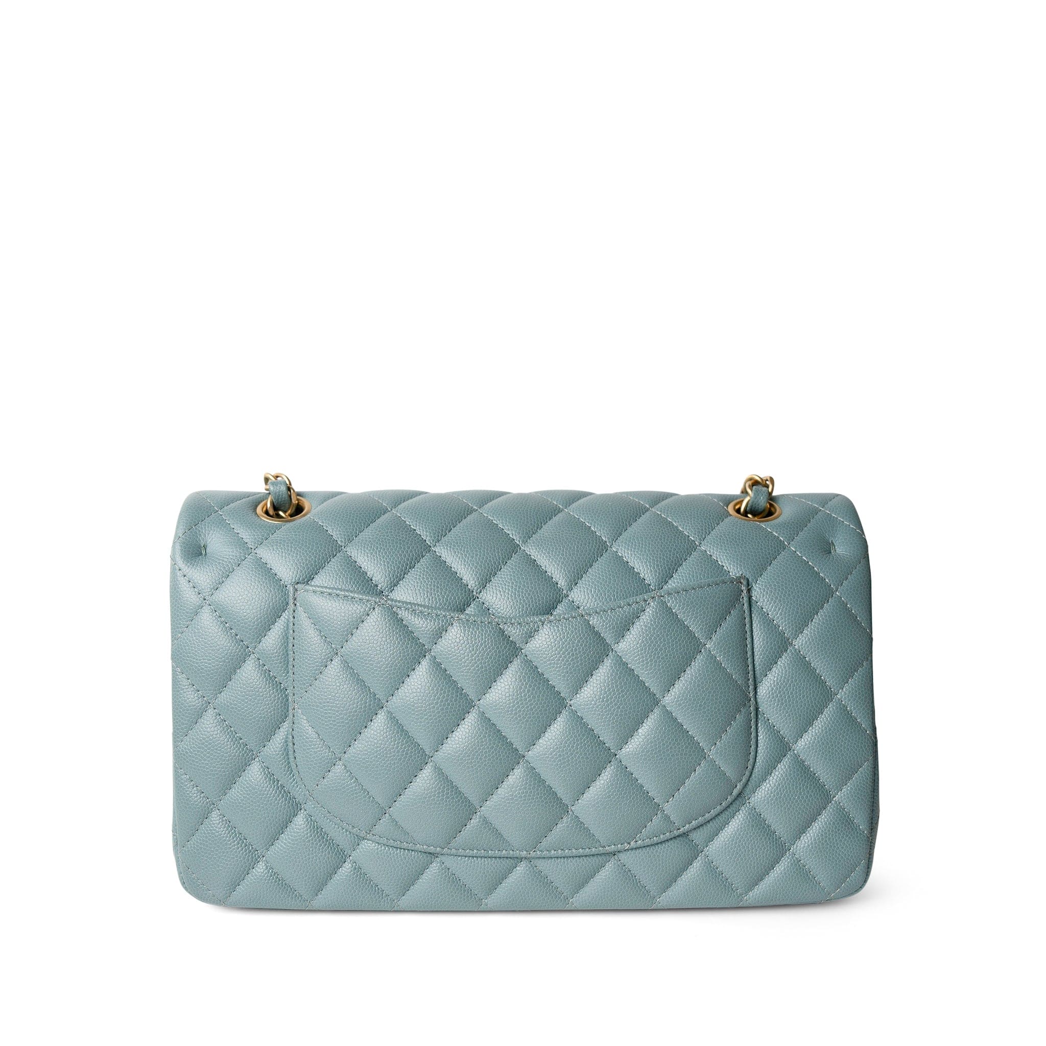 CHANEL Handbag Blue / Classic flap Pearly Light Blue Caviar Quilted Classic Flap Medium Antique Gold Hardware -Knockoff
