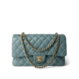 CHANEL Handbag Blue / Classic flap Pearly Light Blue Caviar Quilted Classic Flap Medium Antique Gold Hardware -Knockoff
