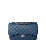 CHANEL Handbag Blue Dark Blue Caviar Quilted Jumbo Classic Flap Light Gold Hardware -Knockoff
