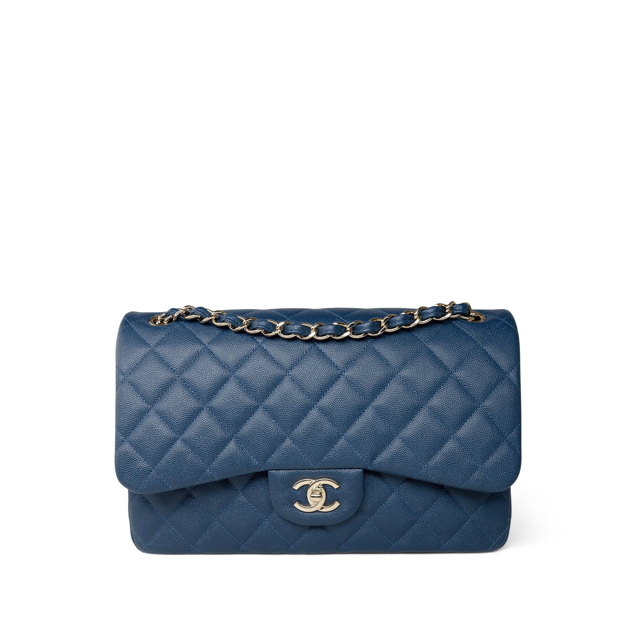 CHANEL Handbag Blue Dark Blue Caviar Quilted Jumbo Classic Flap Light Gold Hardware -Knockoff
