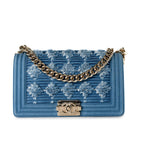 CHANEL Handbag Blue Denim Pleated Old Medium Light Blue Boy Bag -Knockoff
