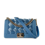 CHANEL Handbag Blue Denim Pleated Old Medium Light Blue Boy Bag -Knockoff
