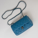 CHANEL Handbag BLUE MINI RECTANGULAR CAVIAR QUILTED SINGLE FLAP SILVER HARDWARE -Knockoff
