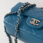 CHANEL Handbag BLUE MINI RECTANGULAR CAVIAR QUILTED SINGLE FLAP SILVER HARDWARE -Knockoff
