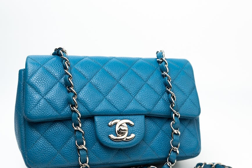 CHANEL Handbag BLUE MINI RECTANGULAR CAVIAR QUILTED SINGLE FLAP SILVER HARDWARE -Knockoff
