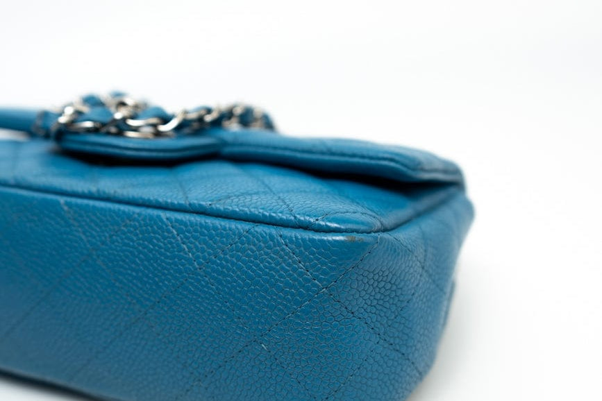 CHANEL Handbag BLUE MINI RECTANGULAR CAVIAR QUILTED SINGLE FLAP SILVER HARDWARE -Knockoff
