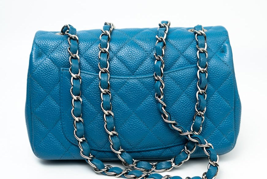 CHANEL Handbag BLUE MINI RECTANGULAR CAVIAR QUILTED SINGLE FLAP SILVER HARDWARE -Knockoff
