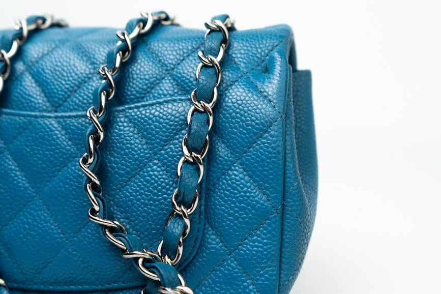 CHANEL Handbag BLUE MINI RECTANGULAR CAVIAR QUILTED SINGLE FLAP SILVER HARDWARE -Knockoff
