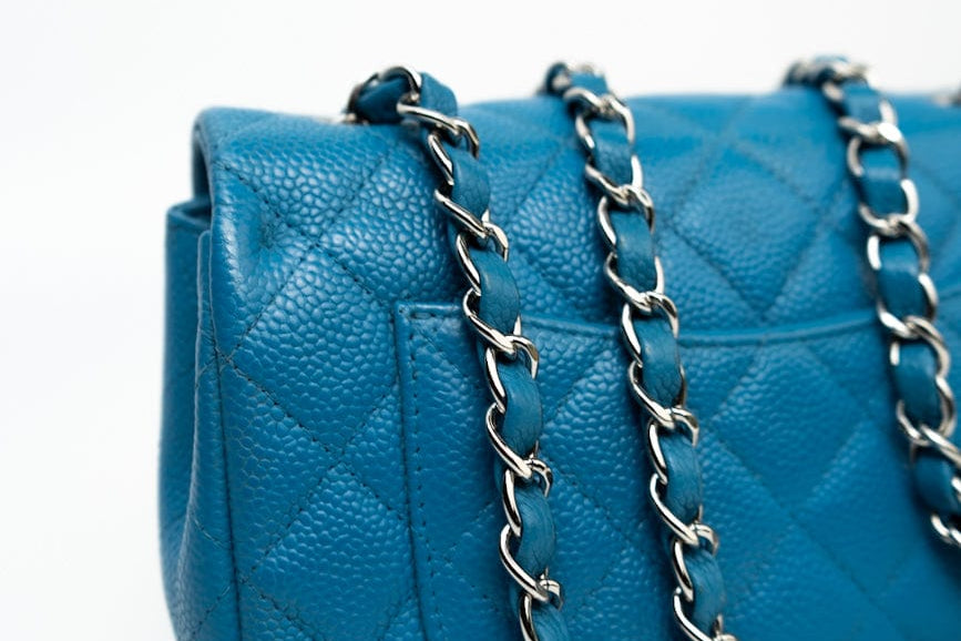 CHANEL Handbag BLUE MINI RECTANGULAR CAVIAR QUILTED SINGLE FLAP SILVER HARDWARE -Knockoff
