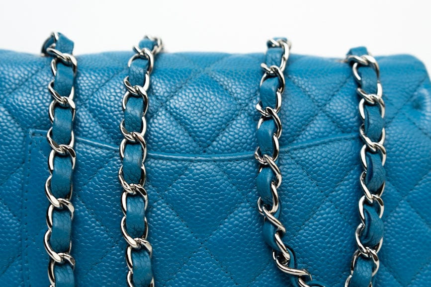 CHANEL Handbag BLUE MINI RECTANGULAR CAVIAR QUILTED SINGLE FLAP SILVER HARDWARE -Knockoff
