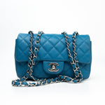 CHANEL Handbag BLUE MINI RECTANGULAR CAVIAR QUILTED SINGLE FLAP SILVER HARDWARE -Knockoff
