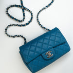 CHANEL Handbag BLUE MINI RECTANGULAR CAVIAR QUILTED SINGLE FLAP SILVER HARDWARE -Knockoff
