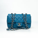 CHANEL Handbag BLUE MINI RECTANGULAR CAVIAR QUILTED SINGLE FLAP SILVER HARDWARE -Knockoff
