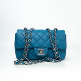 CHANEL Handbag BLUE MINI RECTANGULAR CAVIAR QUILTED SINGLE FLAP SILVER HARDWARE -Knockoff
