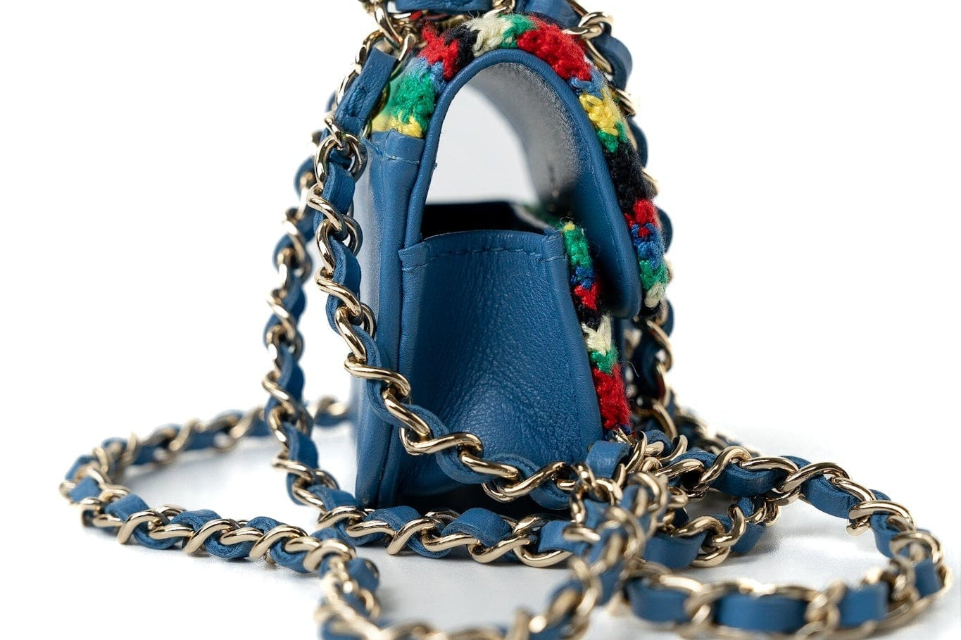 CHANEL Handbag Blue Multicolor Tweed Coco AirPods Case Necklace -Knockoff
