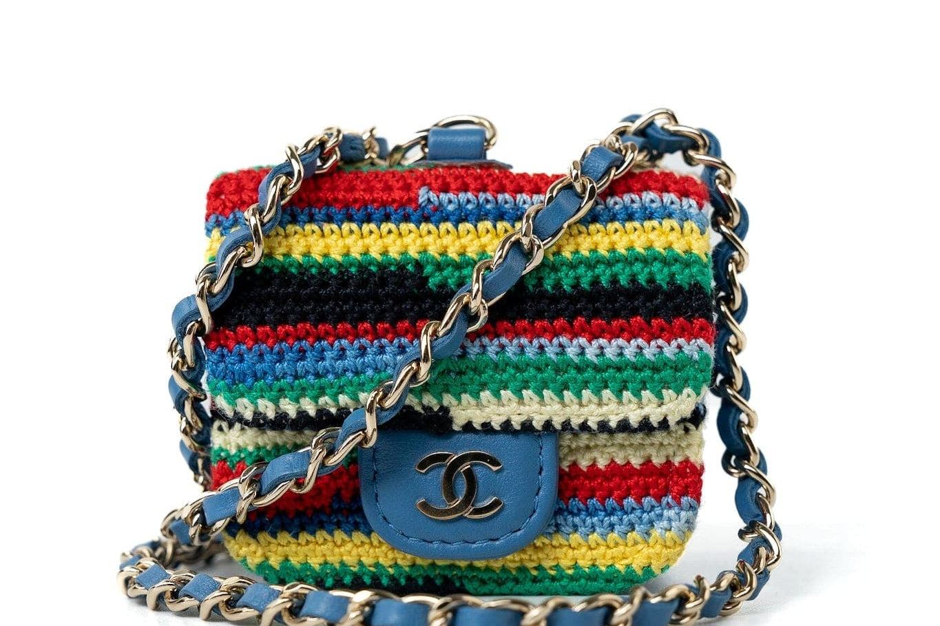 CHANEL Handbag Blue Multicolor Tweed Coco AirPods Case Necklace -Knockoff
