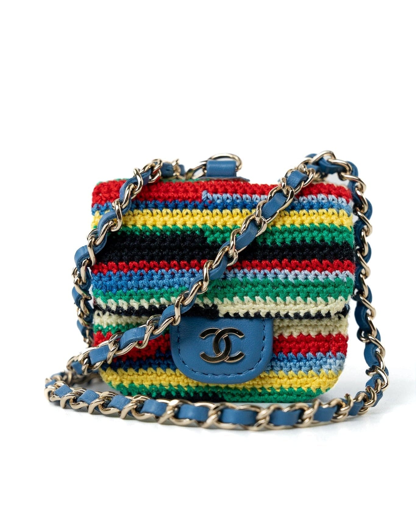 CHANEL Handbag Blue Multicolor Tweed Coco AirPods Case Necklace -Knockoff
