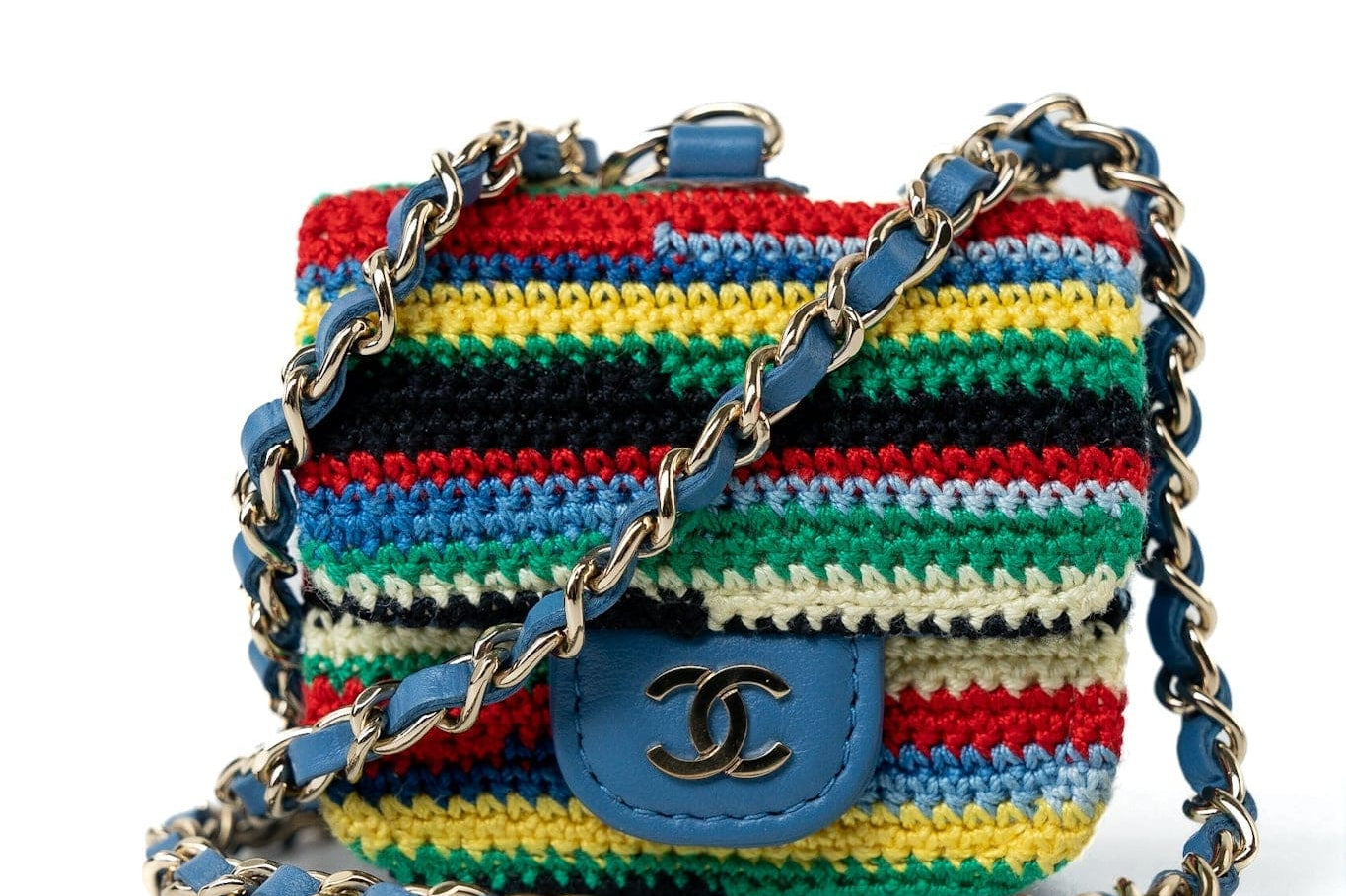 CHANEL Handbag Blue Multicolor Tweed Coco AirPods Case Necklace -Knockoff
