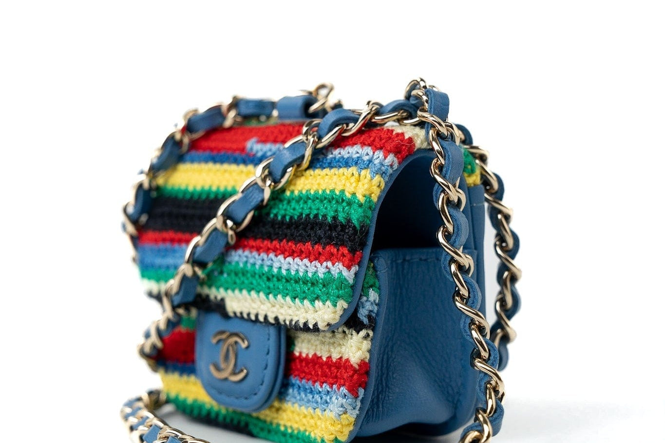 CHANEL Handbag Blue Multicolor Tweed Coco AirPods Case Necklace -Knockoff
