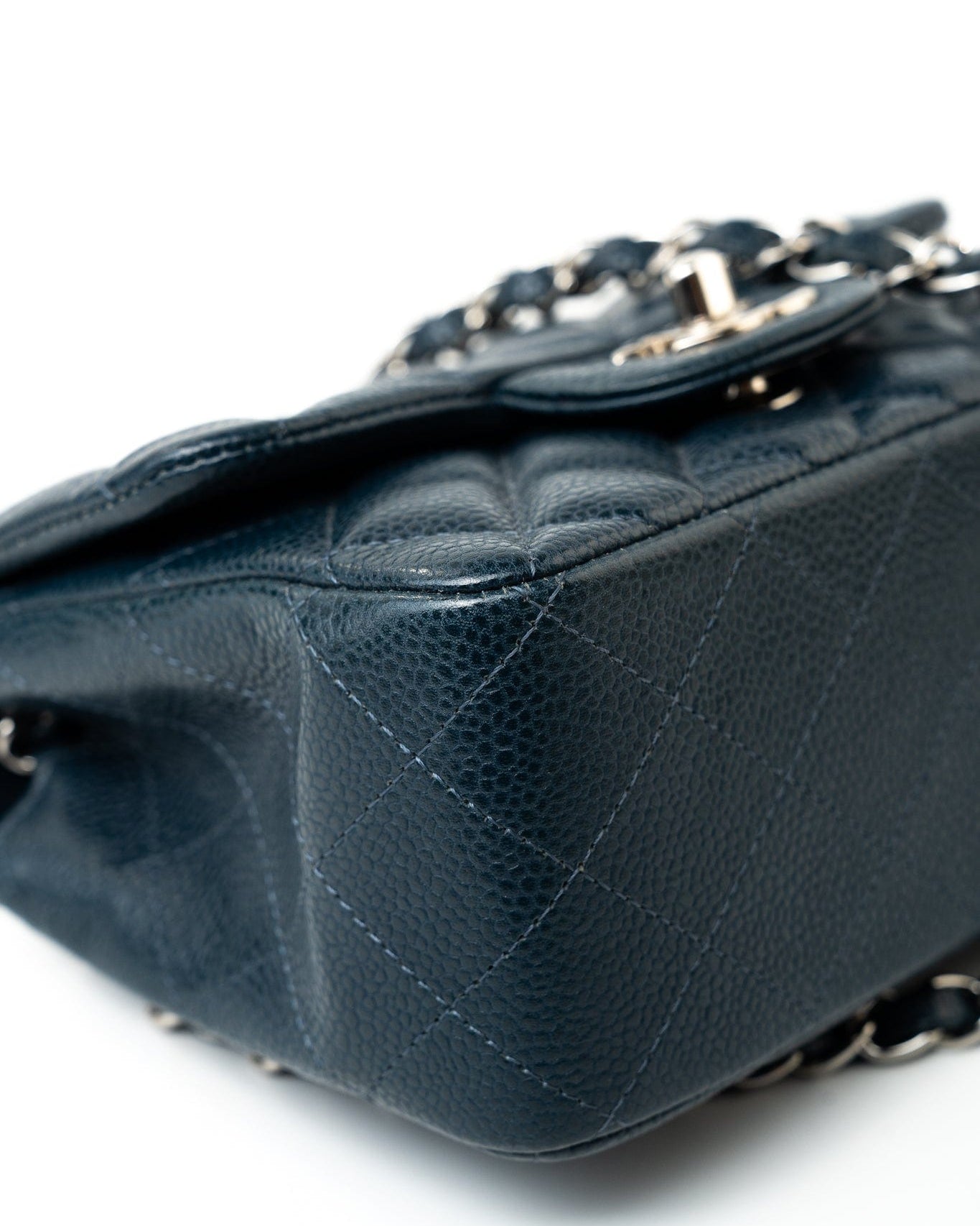 CHANEL Handbag Blue Navy Blue Caviar Quilted Mini Square Single Flap Silver Hardware -Knockoff
