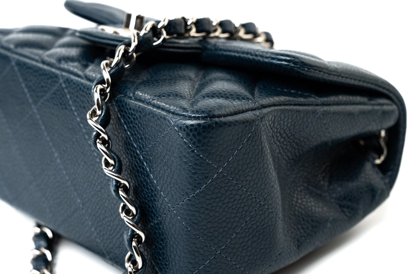 CHANEL Handbag Blue Navy Blue Caviar Quilted Mini Square Single Flap Silver Hardware -Knockoff
